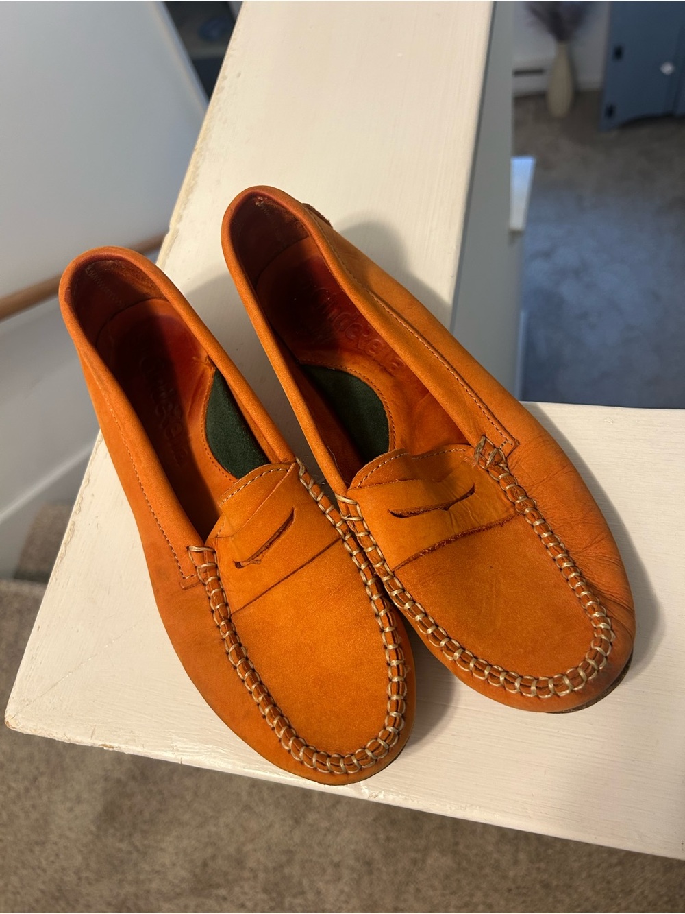 VINTAGE- Women’s Orange Suede Penny Loafers